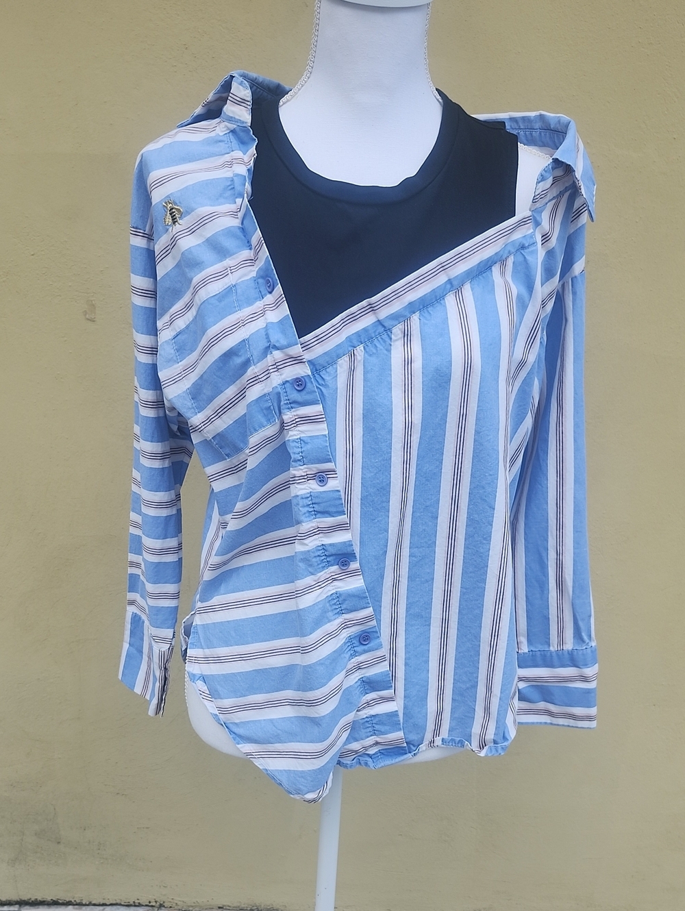 Maje Blue & White Striped Button-Down Shirt